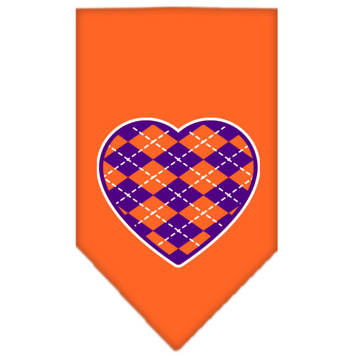 Argyle Heart Purple Screen Print Bandana Orange Large